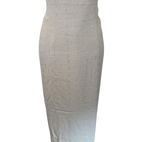 Sag Harbor Petite 14P Linen Sheath Dress Embroidered Eyelet Beige Tan Minimalist - Picture 4 of 8